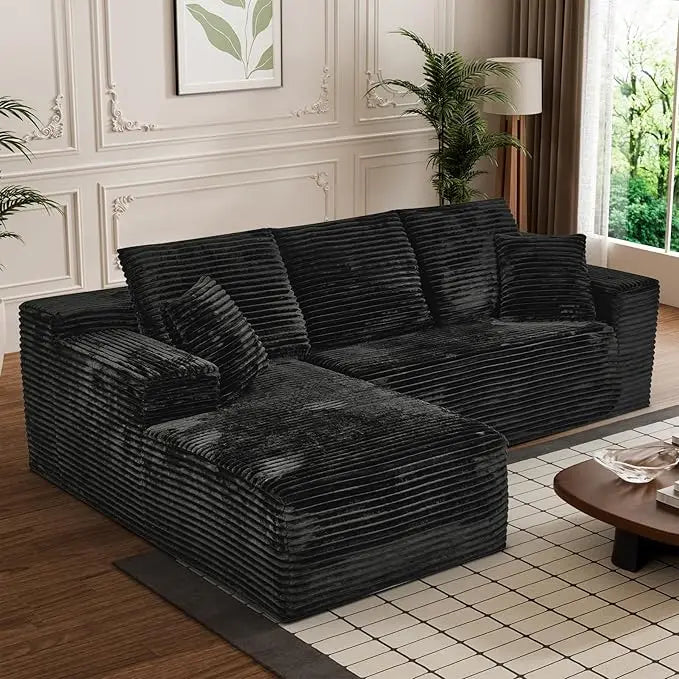 Modular Sectional Sofa Cloud Sectional Couch, 107" Comfy Fluffy L Shaped Black Couches, Deep Seat Memory Foam