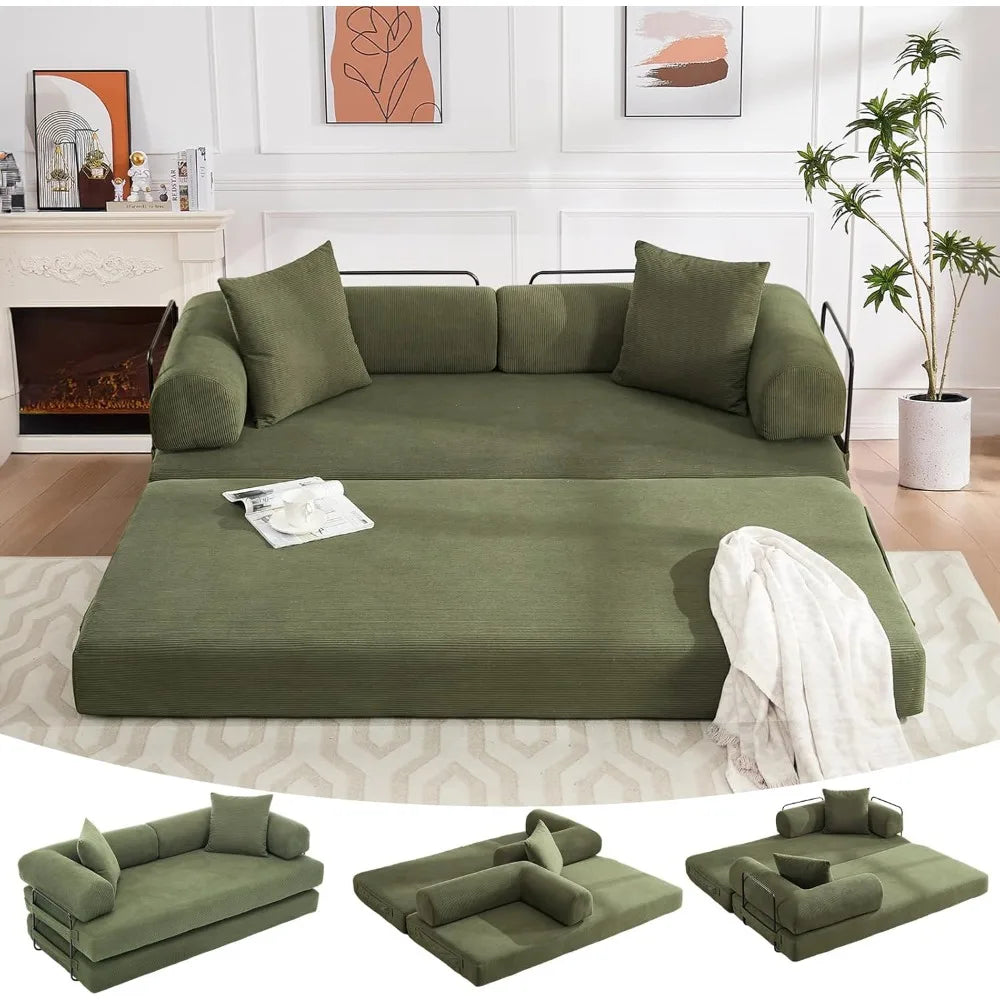 Convertible Folding Sofa Bed - Modular Floor Couch with Removable Backrest, Corduroy & Fixed-Frame