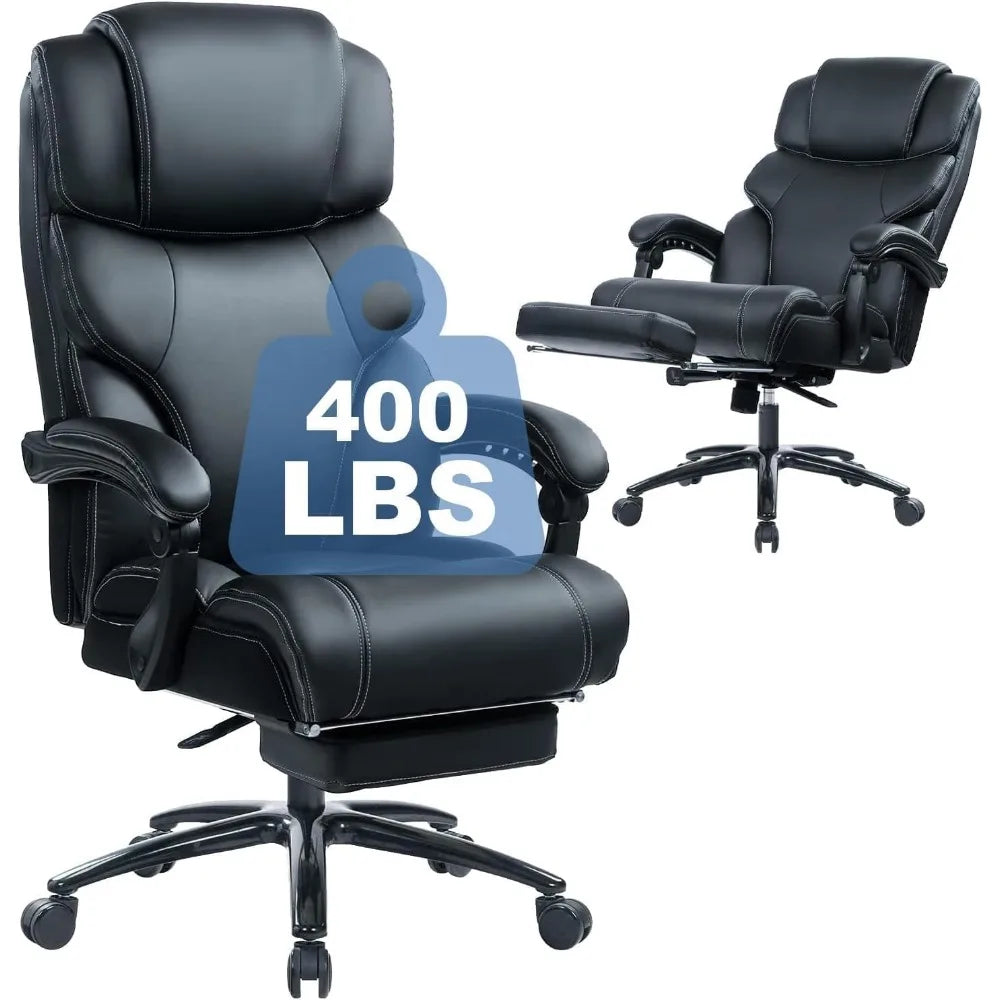 Big and Tall Office Chair 400LBS with Footrest, Heavy Duty Reclining Executive Desk Chairs, High Back Wide Seat Ergonomic Home C