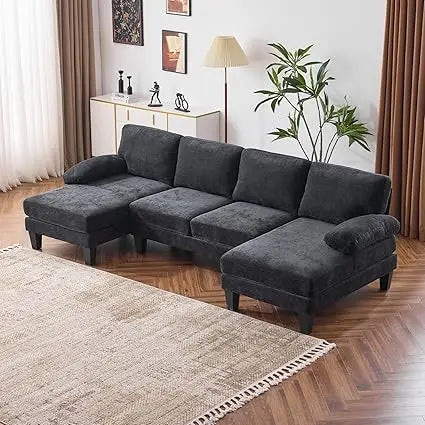 110" Sectional Couches, U Shaped Couch with Double Chaise, 4-Seat Sofa Set with Chenille Fabric