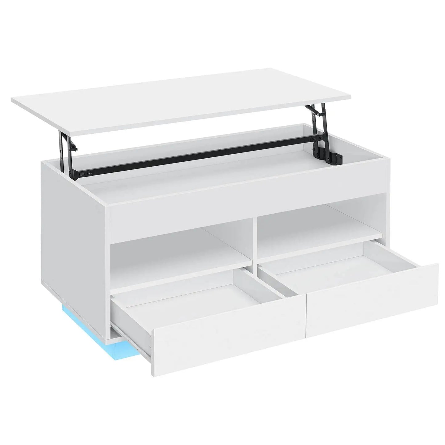 Top Lift Coffee Table with RGB LED Light High Gloss Surface Hidden Storage Compartment and Drawer Height Adjustable Tea Tables
