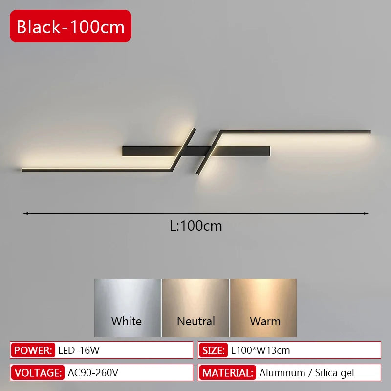 Modern LED Wall Lamp Minimalist Led 13W-18W Light Bedroom Bedside Long Strip Wall Sconces