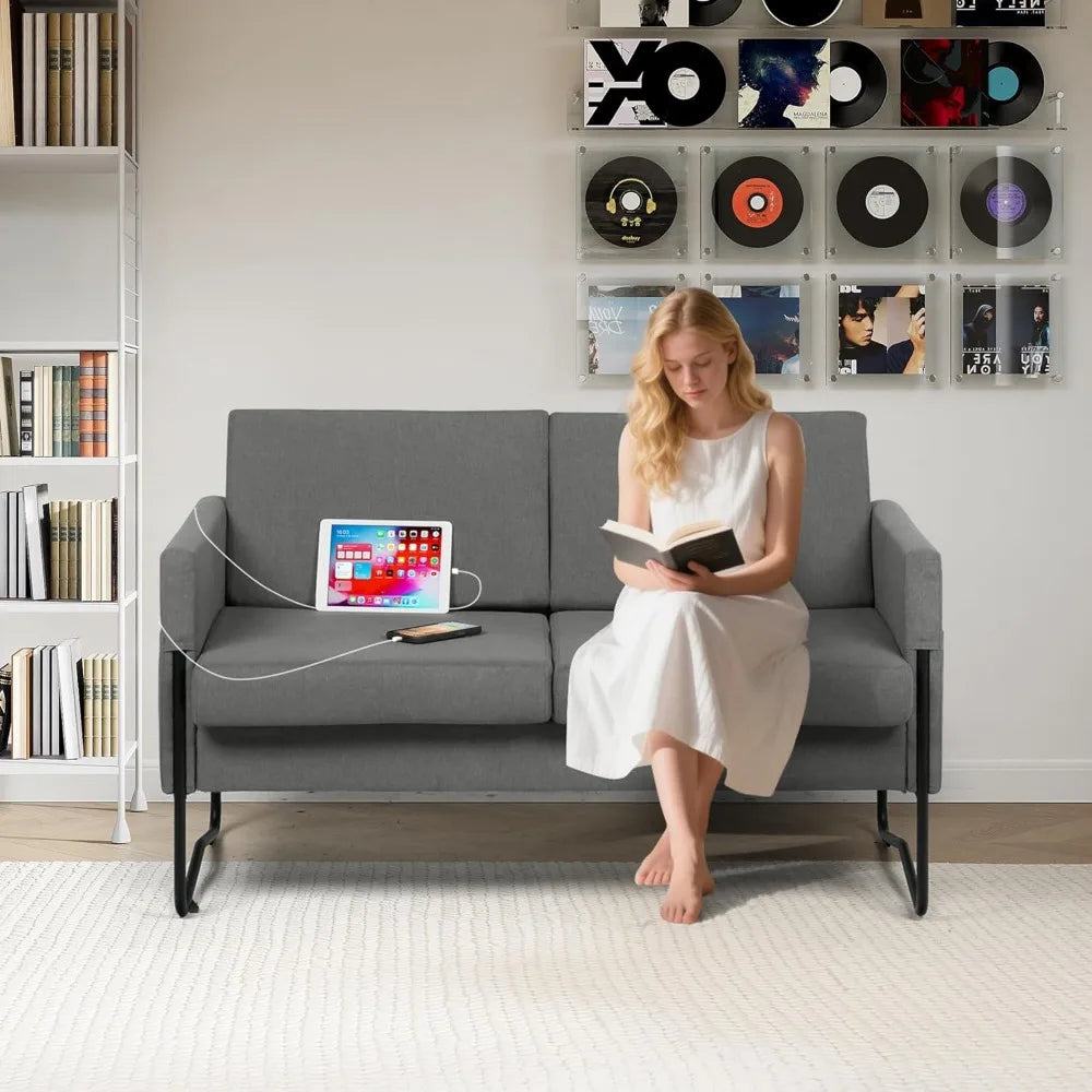 compact 51" grey loveseat sofa with usb ports for cozy living spaces