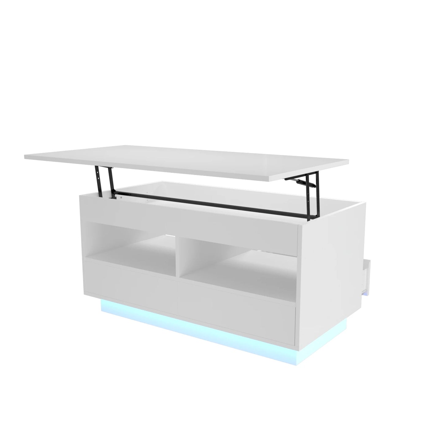 Top Lift Coffee Table with RGB LED Light High Gloss Surface Hidden Storage Compartment and Drawer Height Adjustable Tea Tables