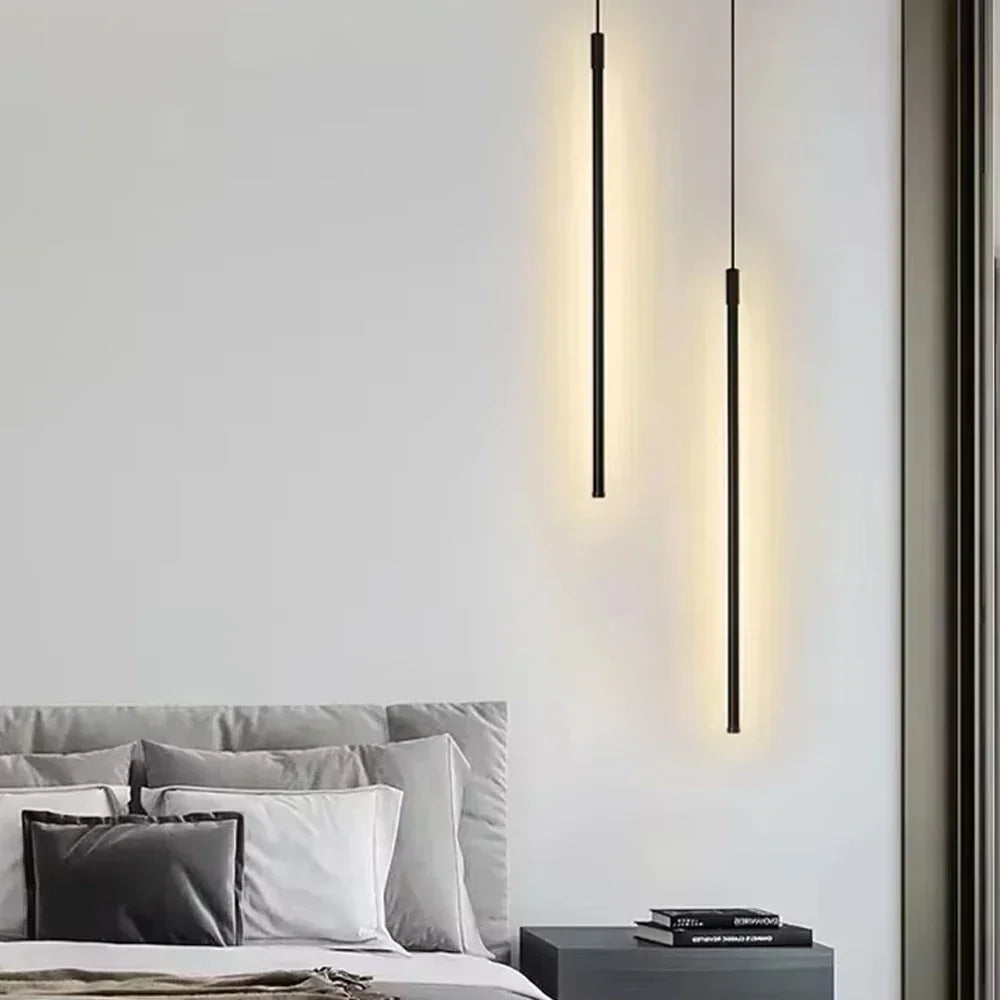 Modern LED Long Pendant Lights for Bedroom/Office Hanging Lamp Background Chandeliers Design Line Lighting Fixtures