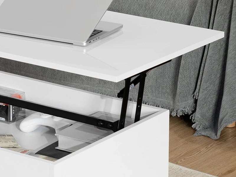 Top Lift Coffee Table with RGB LED Light High Gloss Surface Hidden Storage Compartment and Drawer Height Adjustable Tea Tables