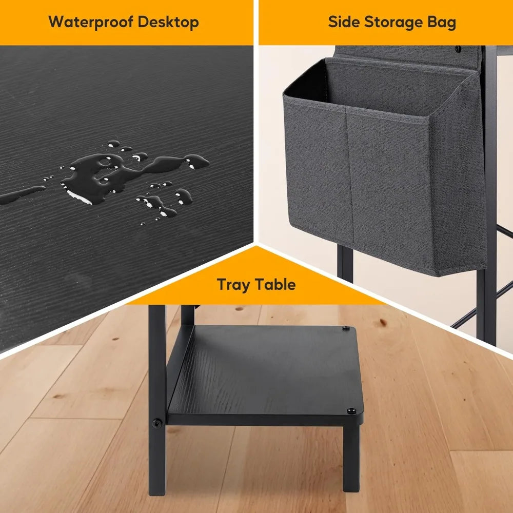 L Shaped Desk Gaming Computer 50 Inch Reversible Corner Table PC for Writing Study Student with Wood Tabletop Metal Frame CPU St