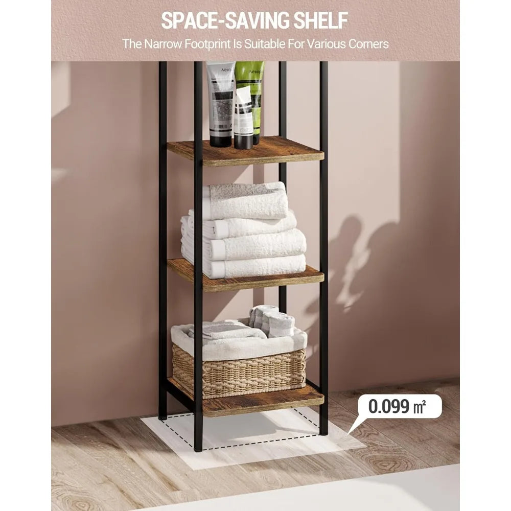 Narrow Book Shelf, Industrial Corner Shelf Storage Organizer, Slim Shelving Unit for Home Office