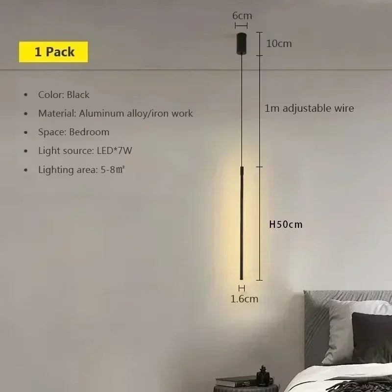 Modern LED Long Pendant Lights for Bedroom/Office Hanging Lamp Background Chandeliers Design Line Lighting Fixtures