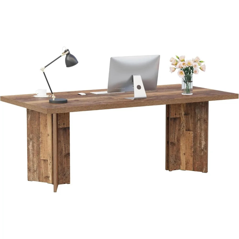 63-inch Executive Desk,Vintage Home Office Computer Desk with Large Tabletop,Farmhouse Wood Writing Conference Table Workstation