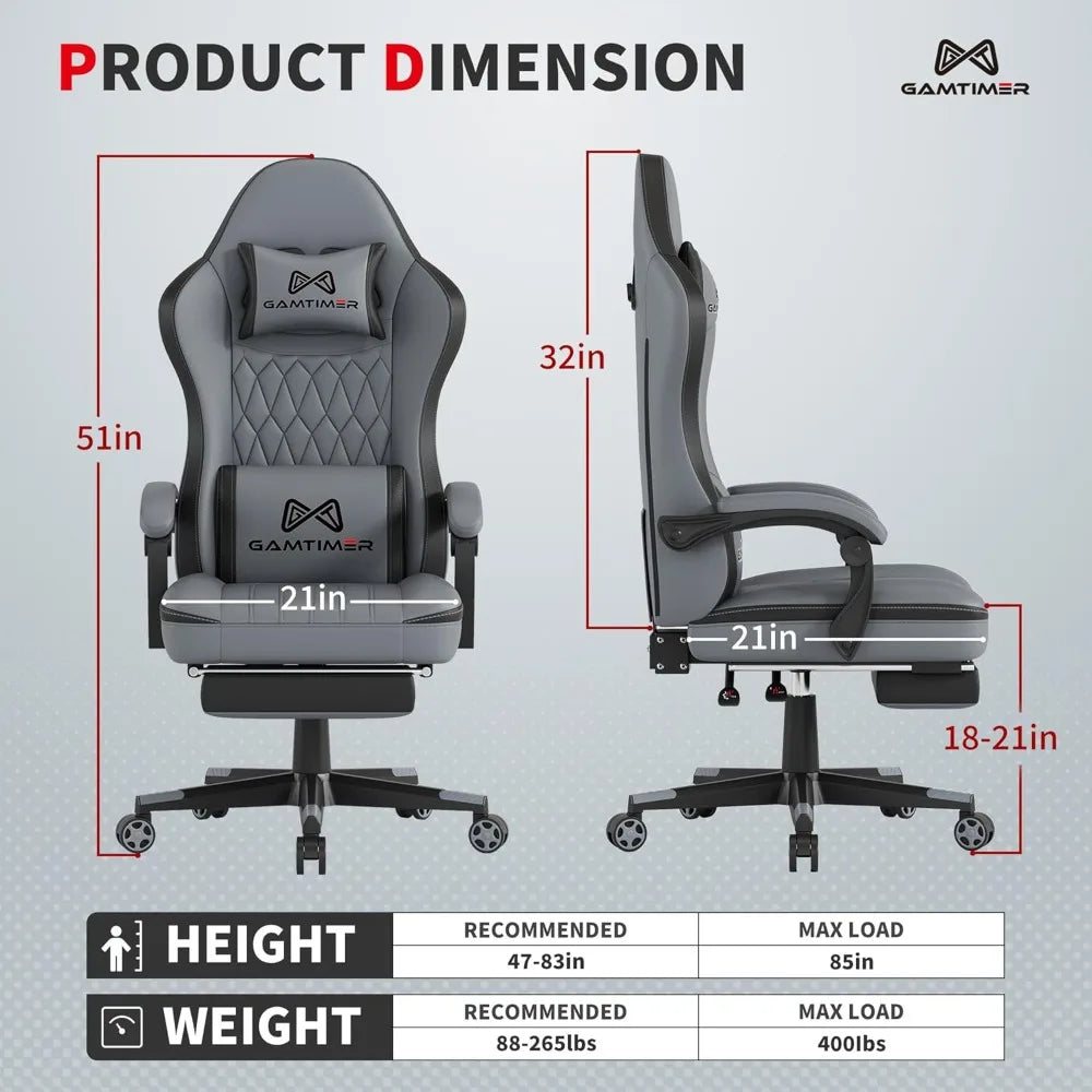 Gaming Chair with Footrest, Ergonomic Computer Chair, PU Breathable Material with Headrest and Lumbar Support, Suitable for Sill