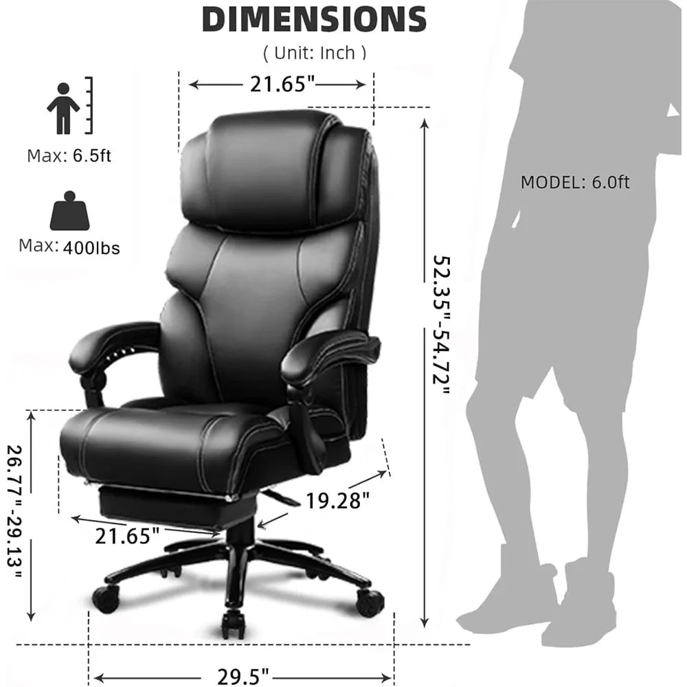Big and Tall Office Chair 400LBS with Footrest, Heavy Duty Reclining Executive Desk Chairs, High Back Wide Seat Ergonomic Home C