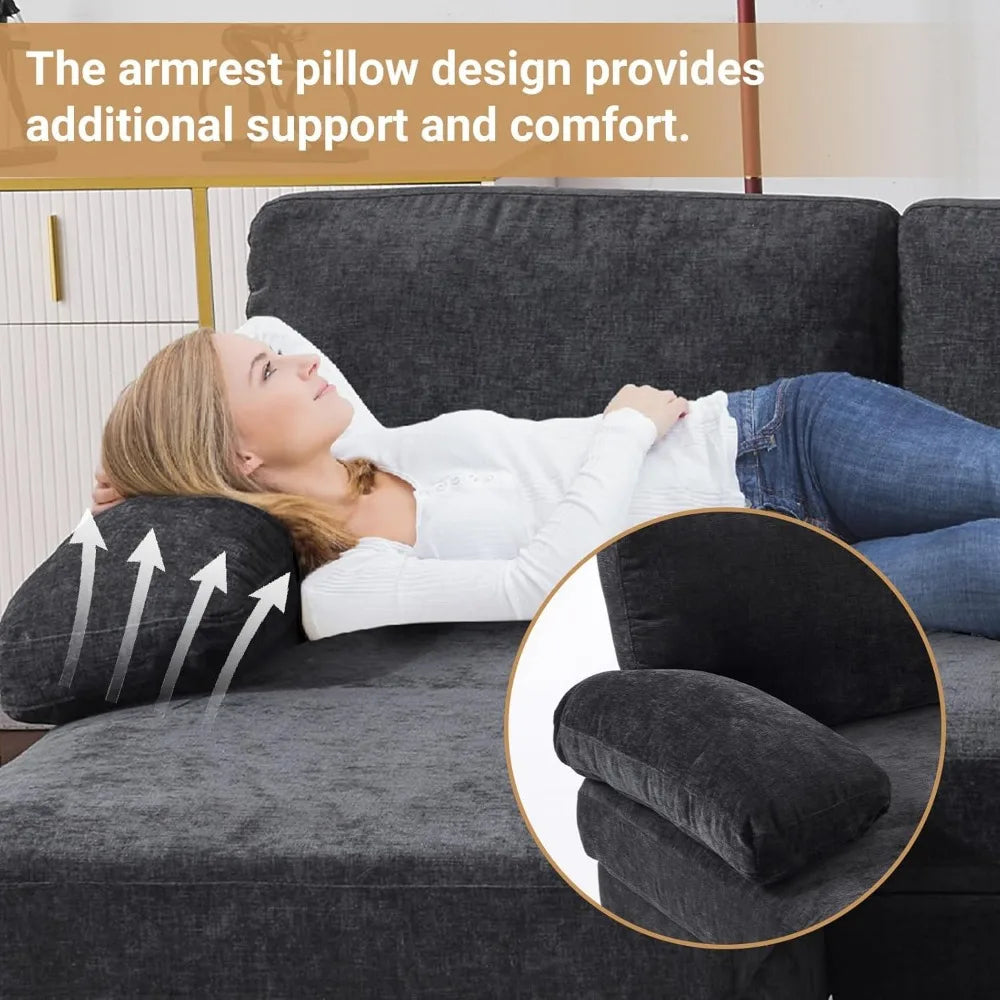 110" Sectional Couches, U Shaped Couch with Double Chaise, 4-Seat Sofa Set with Chenille Fabric