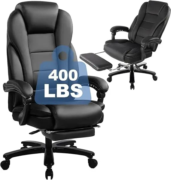 Big and Tall Office Chair 400LBS with Footrest, Heavy Duty Reclining Executive Desk Chairs, High Back Wide Seat Ergonomic Home C