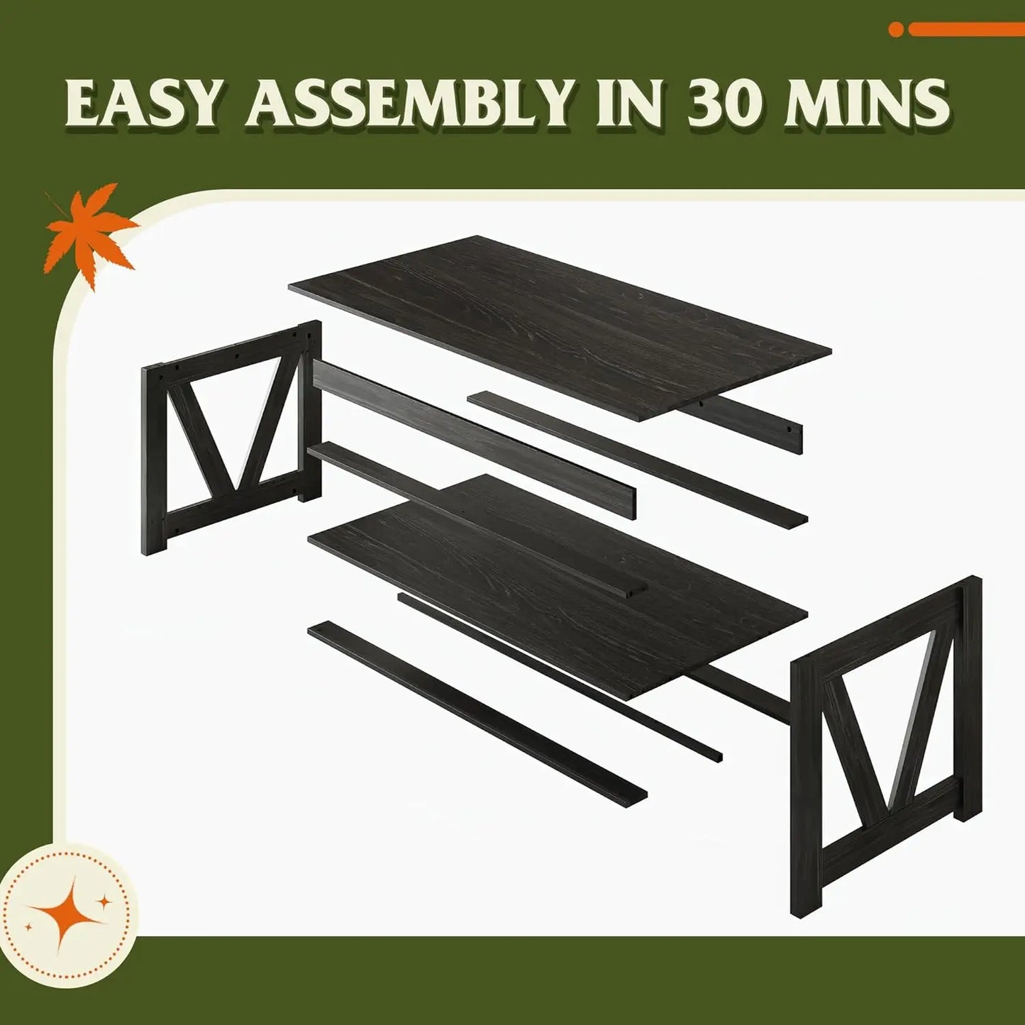 Coffee Table Farmhouse Coffee Table with Storage Shelf Sturdy V Shaped Support Center Table for Living Room/ Office