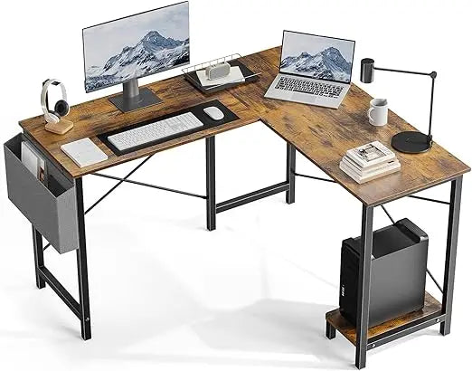 L Shaped Desk Computer Gaming Corner Table 50 Inch Home Office Writing Student Work PC Workstation with Side Storage Bag CPU St
