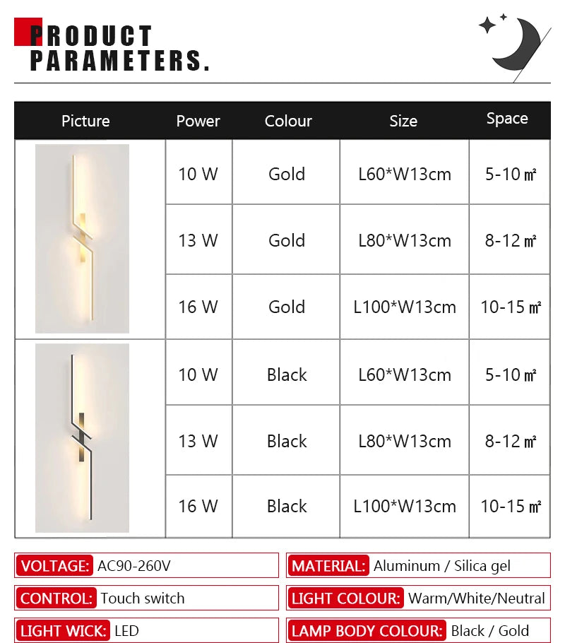 Modern LED Wall Lamp Minimalist Led 13W-18W Light Bedroom Bedside Long Strip Wall Sconces