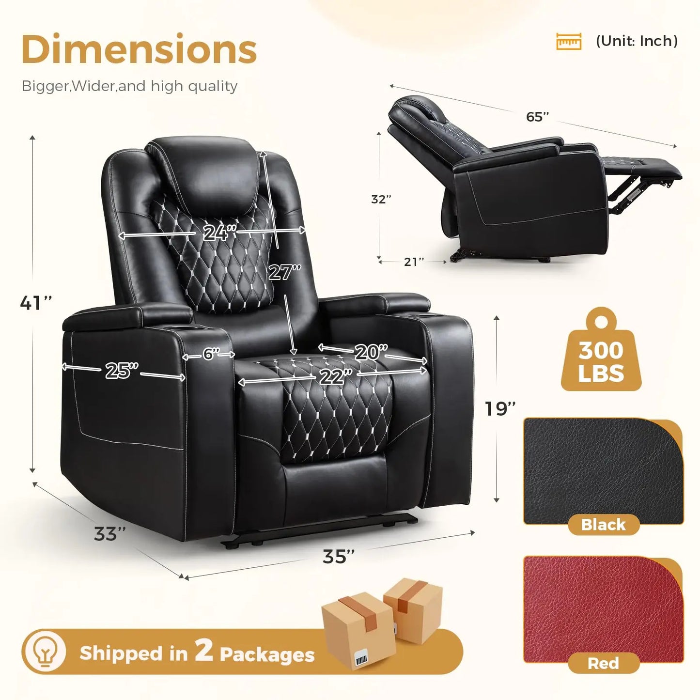 Electric Power Recliner Chair with USB Ports and Cup Holders, Breathable Leather Seating with Hidden Arm Storage