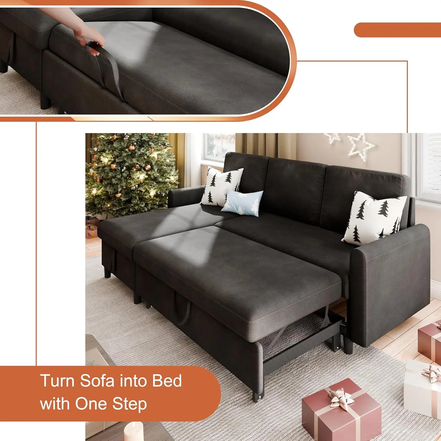 Convertible Sleeper Sofa, Pull Out Couch with Storage, 77" L-Shaped Sofa Bed with Storage