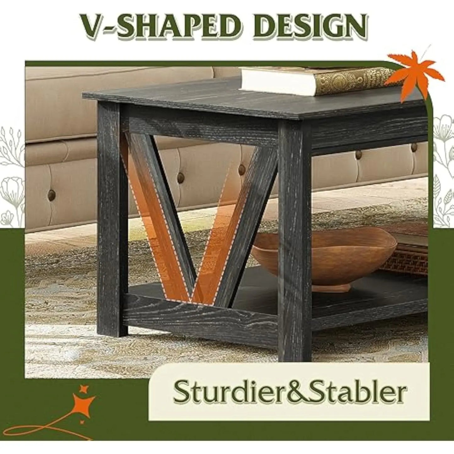 Coffee Table Farmhouse Coffee Table with Storage Shelf Sturdy V Shaped Support Center Table for Living Room/ Office