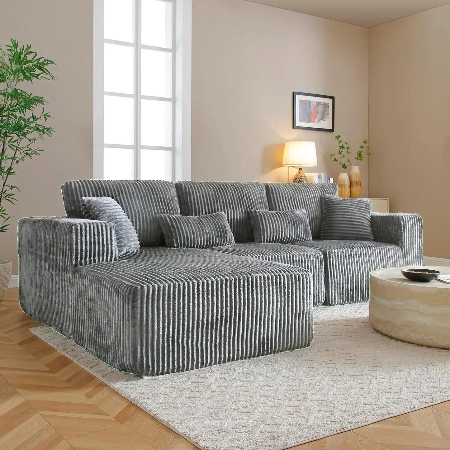 Modular Sectional Sofa Cloud Sectional Couch, 107" Comfy Fluffy L Shaped Black Couches, Deep Seat Memory Foam