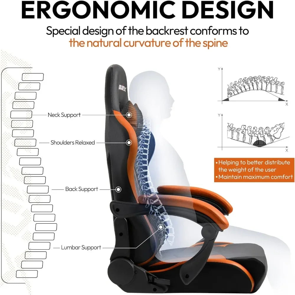 Gaming Chair Ergonomic Racing Style Recliner with Massage Lumbar Support, Office Armchair for Computer PU Leather E-Sports