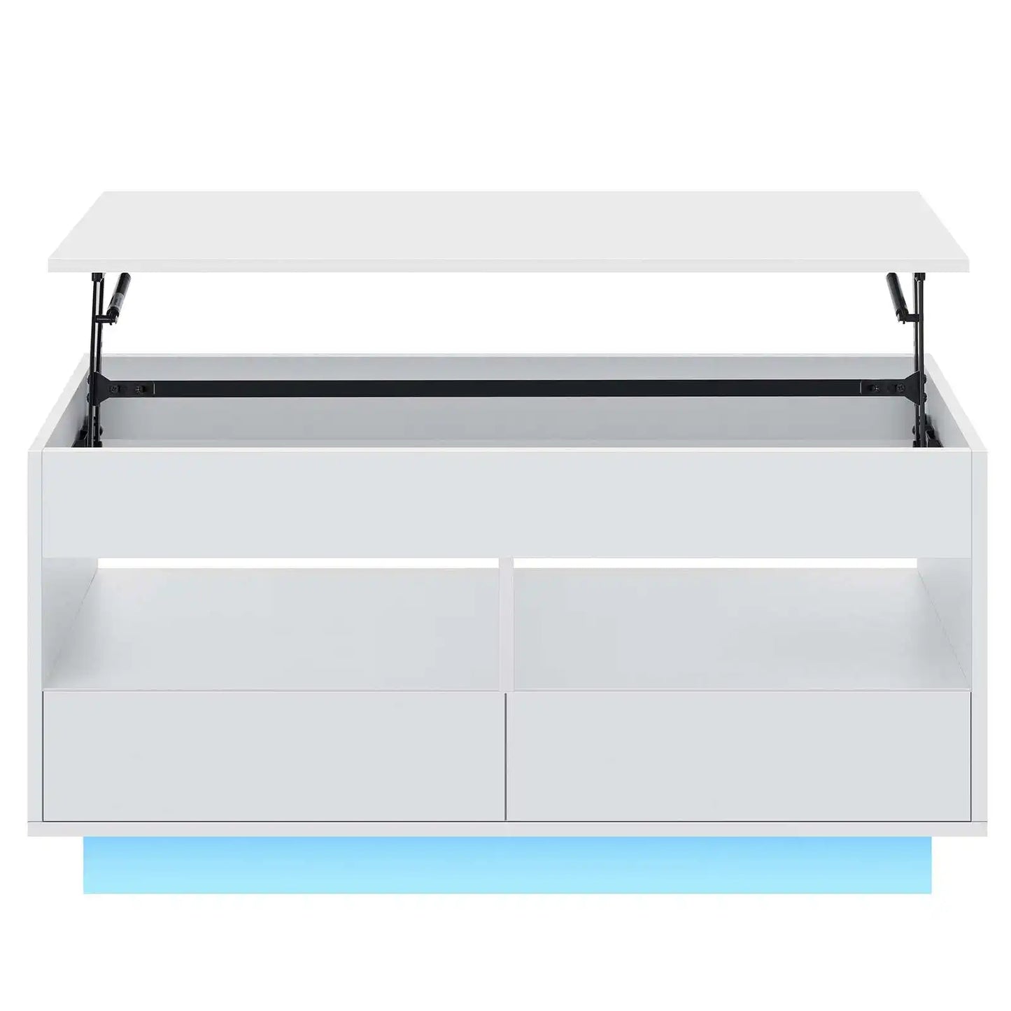 Top Lift Coffee Table with RGB LED Light High Gloss Surface Hidden Storage Compartment and Drawer Height Adjustable Tea Tables