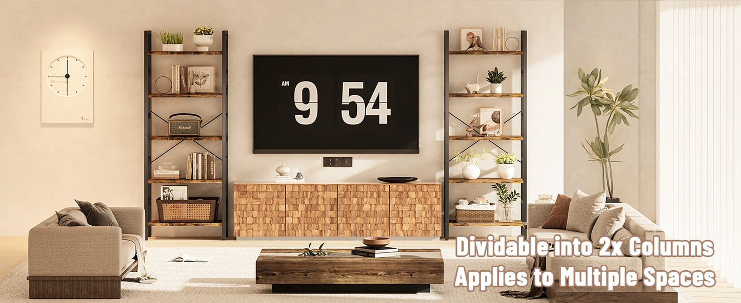 5 Tier Book Shelf, Large Wooden Bookcase with 17 Open Display Shelf, Modern Tree Bookshelf Metal Frame Tall Bookshelf Furniture