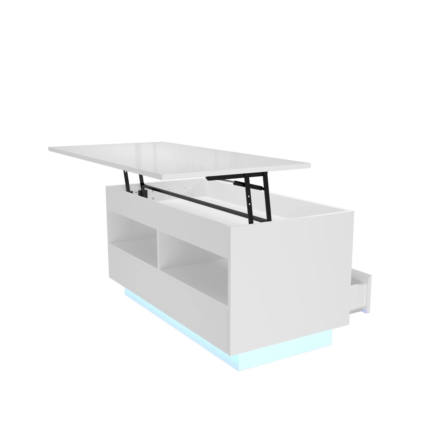 Top Lift Coffee Table with RGB LED Light High Gloss Surface Hidden Storage Compartment and Drawer Height Adjustable Tea Tables