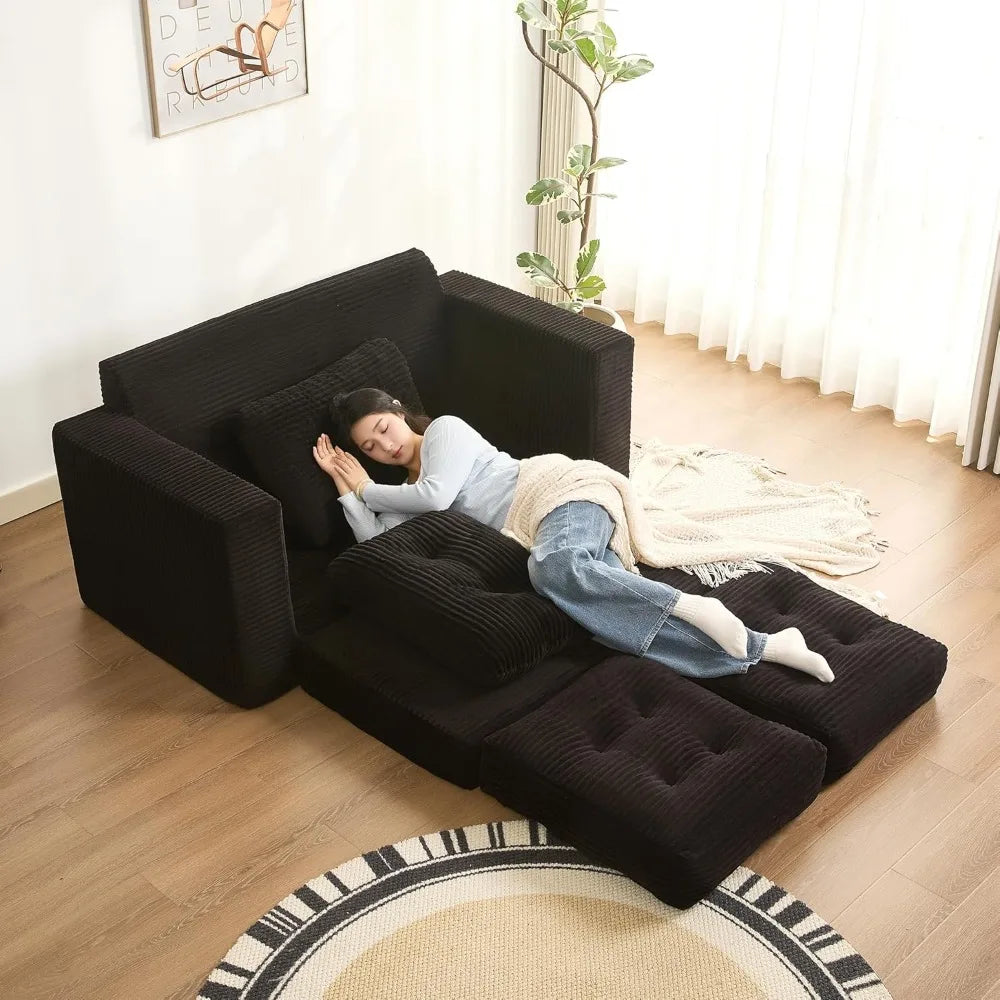 61" Corduroy 3-in-1 Convertible Sofa Bed - Pull Out Sleeper with Futon & Pillows