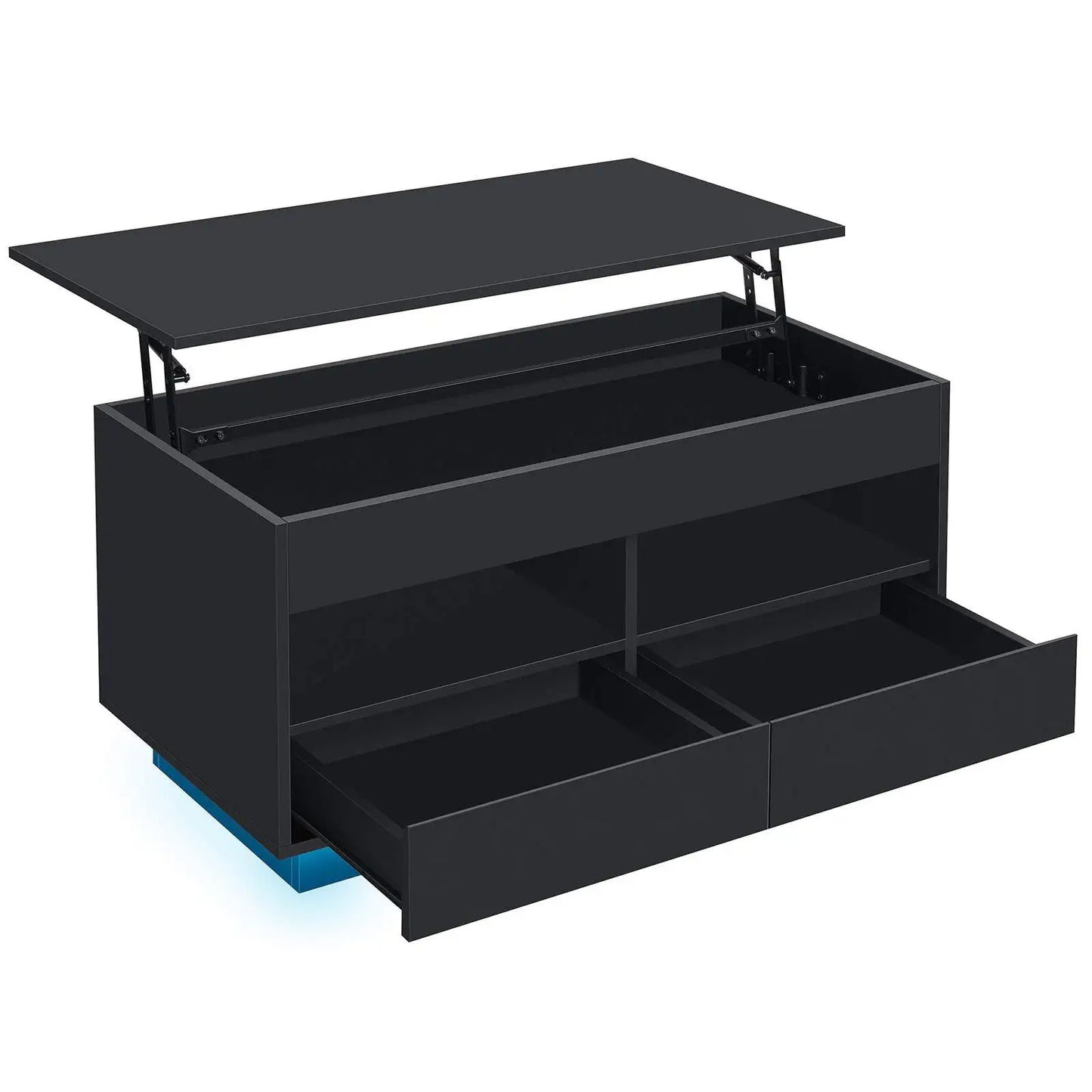 Top Lift Coffee Table with RGB LED Light High Gloss Surface Hidden Storage Compartment and Drawer Height Adjustable Tea Tables