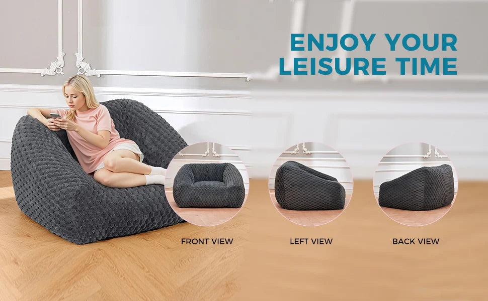 Big Bean Bag Chair with Filling Included - Large Memory Foam Sofa for Adults and Teens, Soft Couch