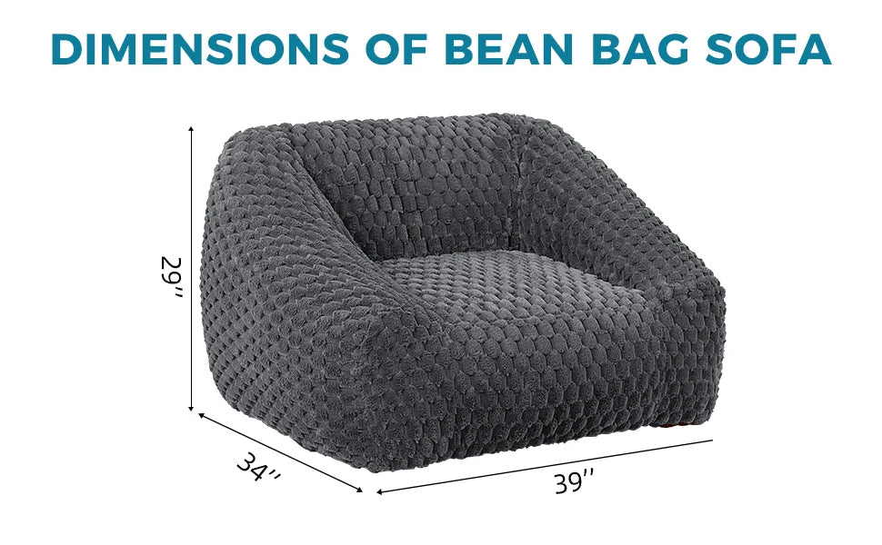 Big Bean Bag Chair with Filling Included - Large Memory Foam Sofa for Adults and Teens, Soft Couch