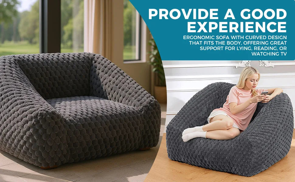 Big Bean Bag Chair with Filling Included - Large Memory Foam Sofa for Adults and Teens, Soft Couch
