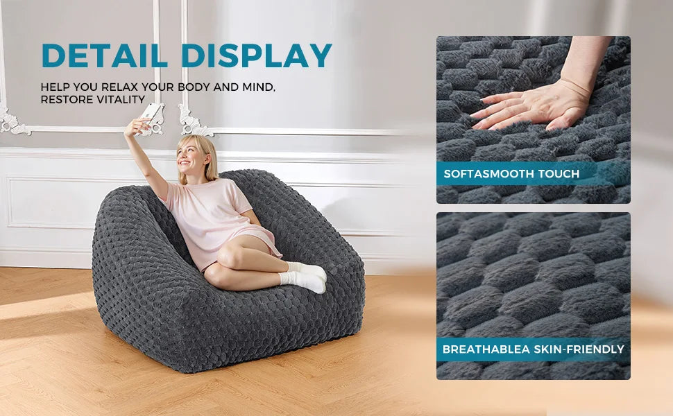 Big Bean Bag Chair with Filling Included - Large Memory Foam Sofa for Adults and Teens, Soft Couch