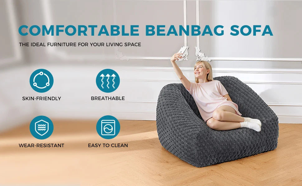 Big Bean Bag Chair with Filling Included - Large Memory Foam Sofa for Adults and Teens, Soft Couch