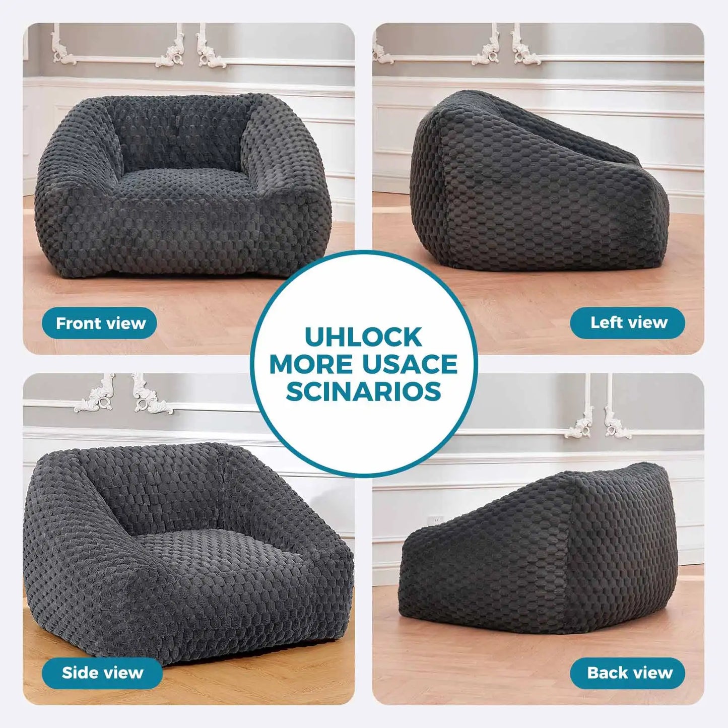 Big Bean Bag Chair with Filling Included - Large Memory Foam Sofa for Adults and Teens, Soft Couch