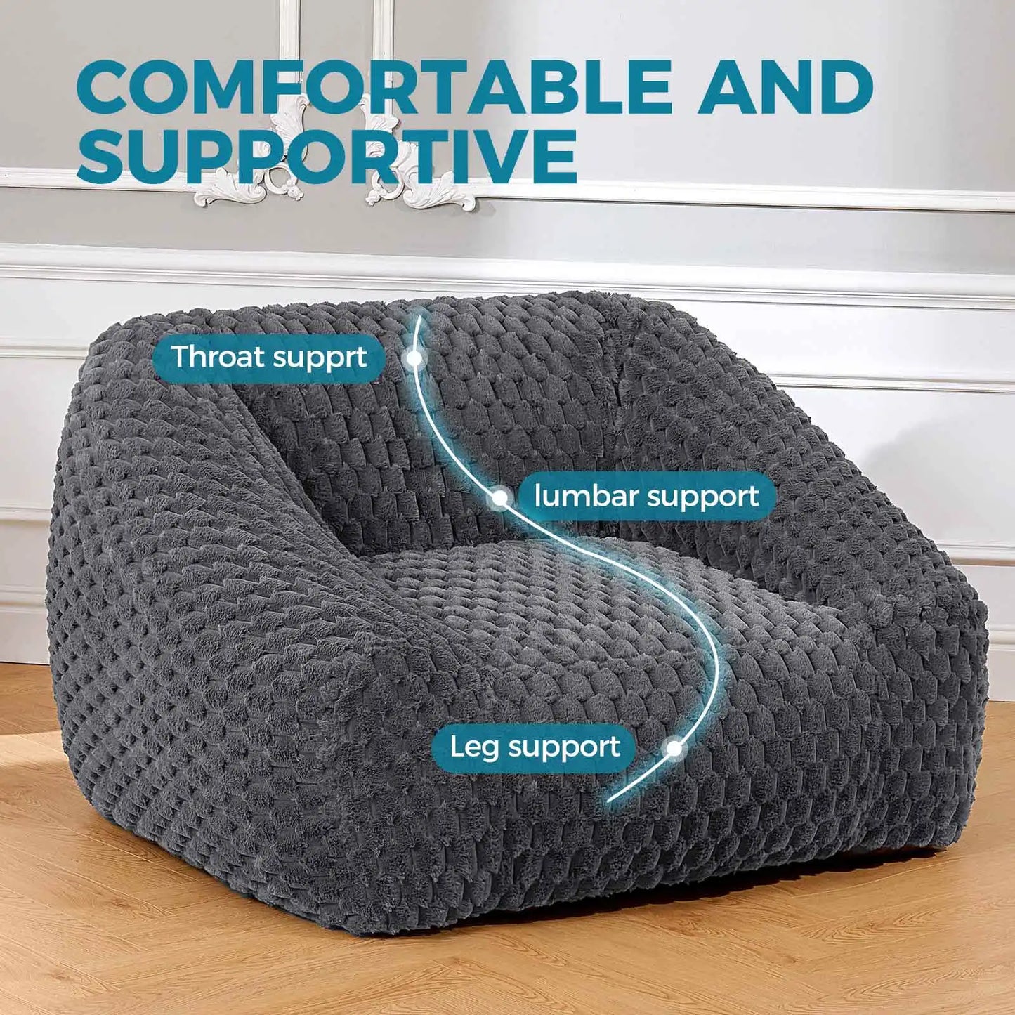Big Bean Bag Chair with Filling Included - Large Memory Foam Sofa for Adults and Teens, Soft Couch