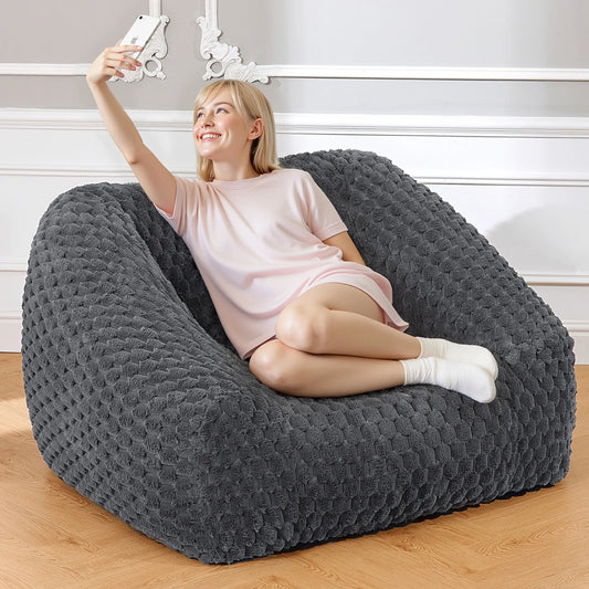 Big Bean Bag Chair with Filling Included - Large Memory Foam Sofa for Adults and Teens, Soft Couch