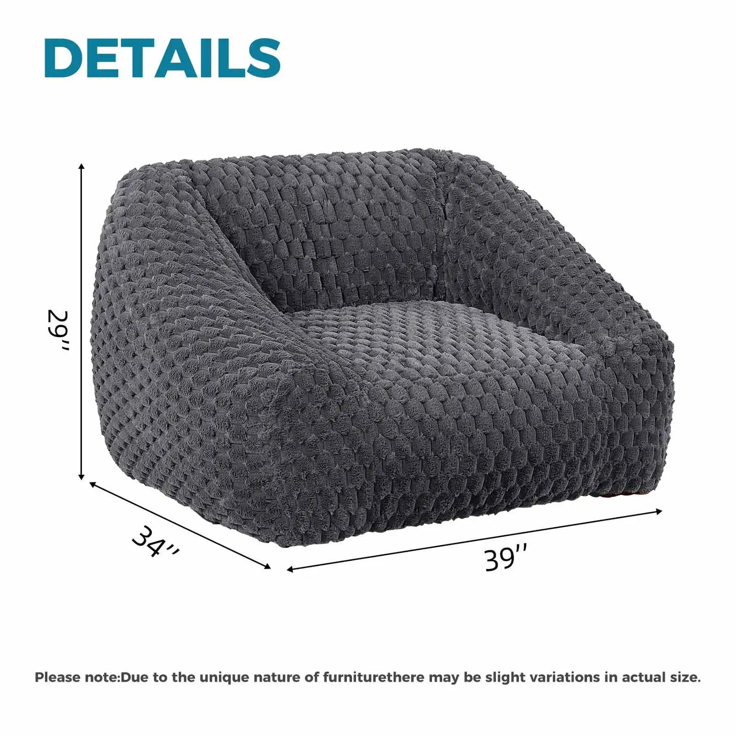 Big Bean Bag Chair with Filling Included - Large Memory Foam Sofa for Adults and Teens, Soft Couch