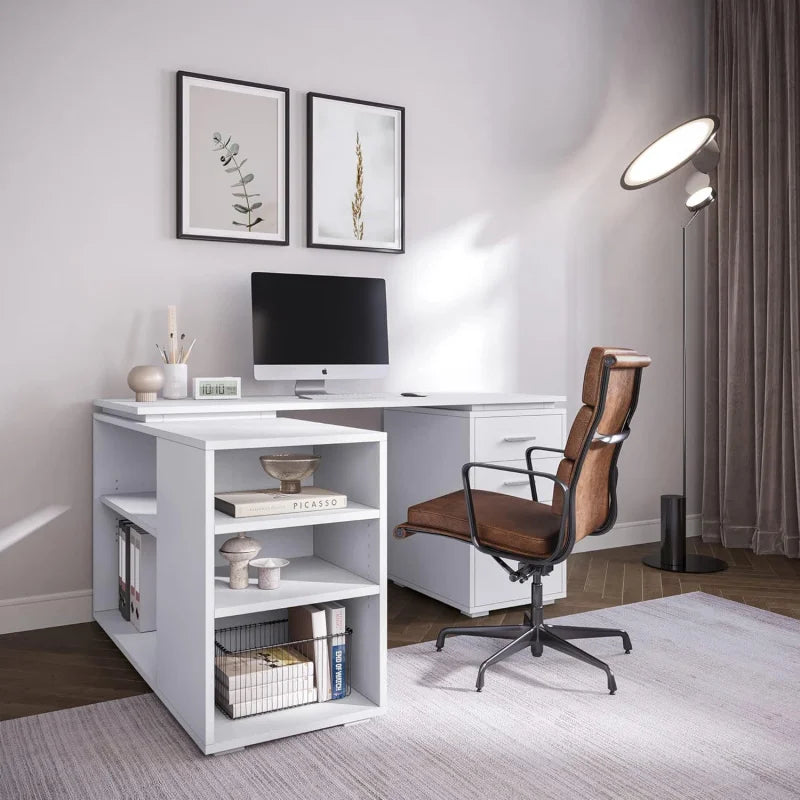 YXI L Shaped Computer Desk, 60” Study Writing Table Home Office Desk Morden Corner Workstation Setup with Shelves and 3 , CU