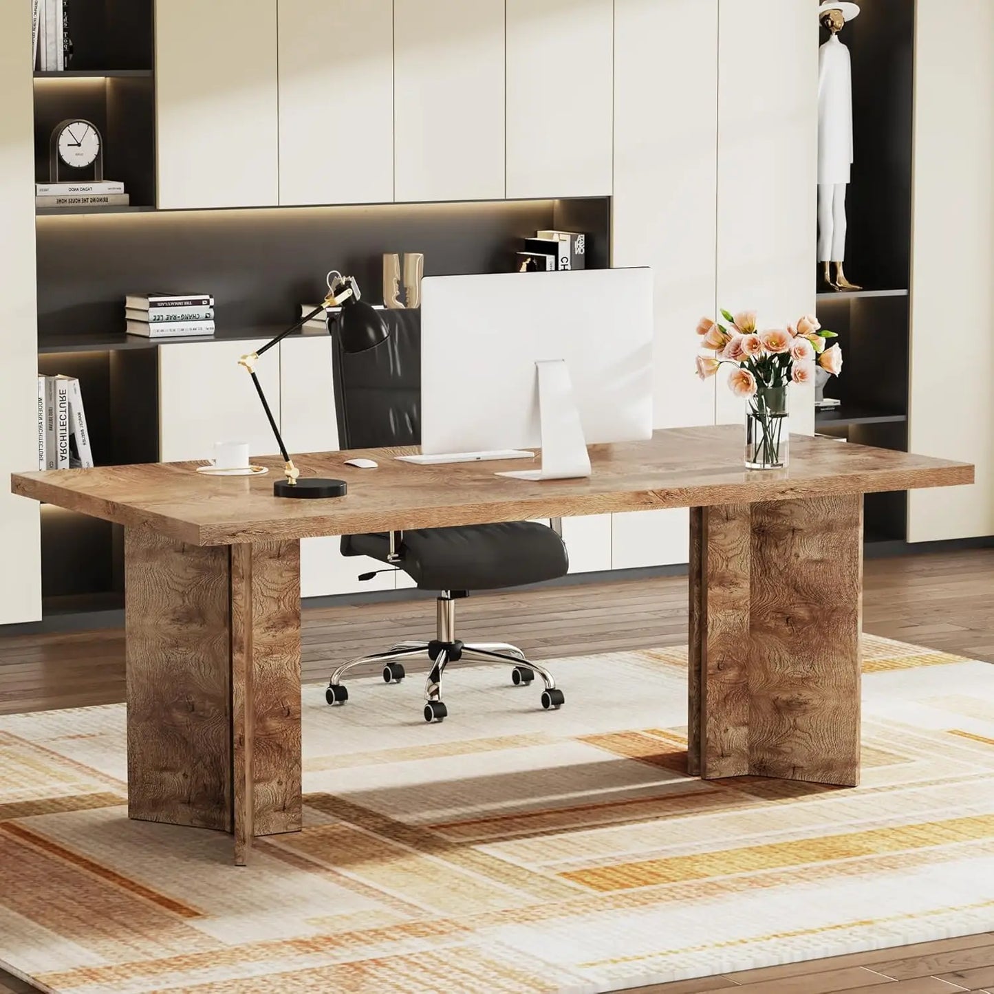 63-inch Executive Desk,Vintage Home Office Computer Desk with Large Tabletop,Farmhouse Wood Writing Conference Table Workstation