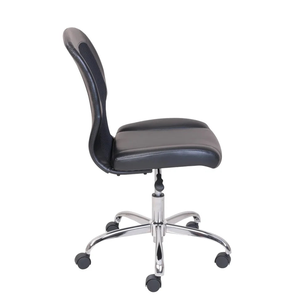Mid-Back Vinyl Mesh Office Chair with Padded Seat and Back Durable Metal Base Easy Rolling Casters Computer Desk Gaming Table