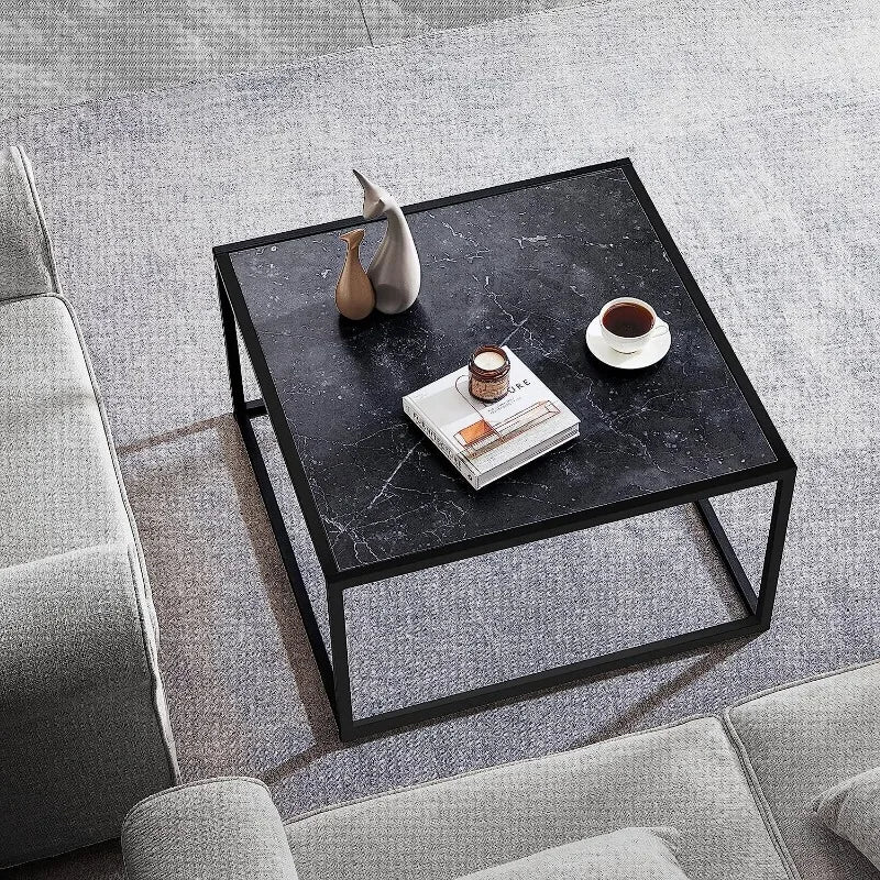 Black Coffee Table Small Square Coffee Tables Simple Modern Center Table for Home Office (27.6 * 27.6 * 15.7Inch)