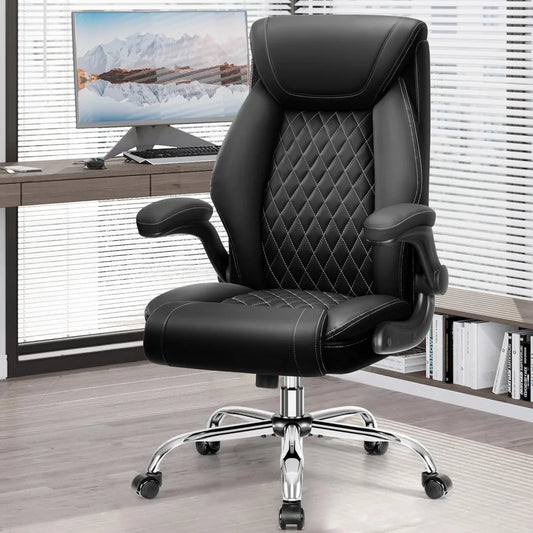 Office Chair, Ergonomic High Back Home Office Desk Chair, Big and Tall Breathable Leather Office Chair with Lumbar Support Flip-