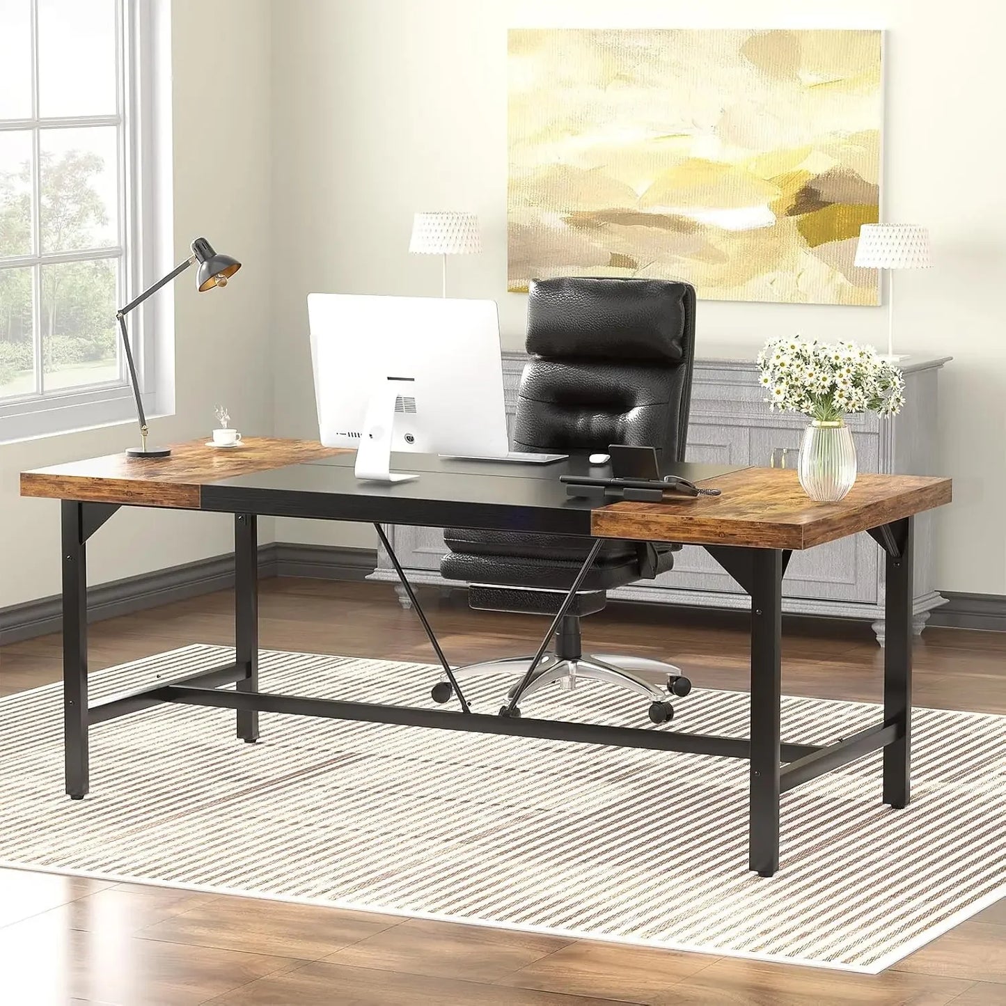 Large Computer Desk, 63x31.5 Inch Large Office Desks, Premium Sturdy 2 Person Desk, 1.4” Thick Study Writing Table, Modern