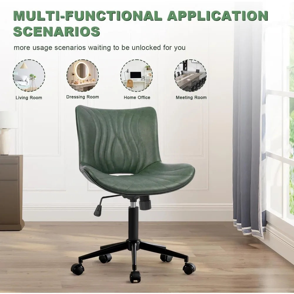 Office Chair, Armless Desk Chair with Wheels, Ergonomic Comfy Home Office Computer Task Chairs,Faux Leather Padded Cute Vanity C
