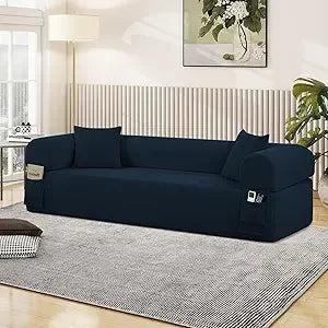 83" sofa in a box, no assembly, modern 3-seater sofa couch with 2 matching pillows & corduroy fabric & side storage pockets