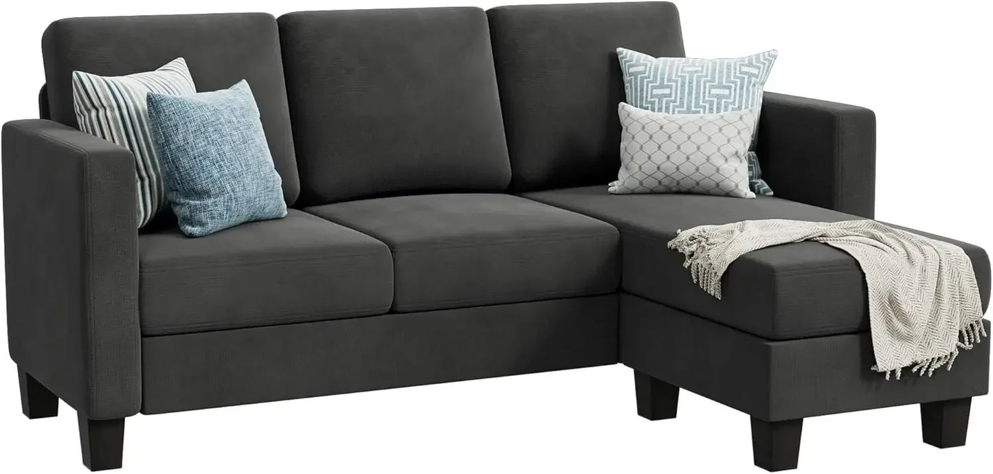 Convertible Sectional 3 L-Shaped Couch Soft Seat with Modern Linen Fabric, Space-saving Sofas