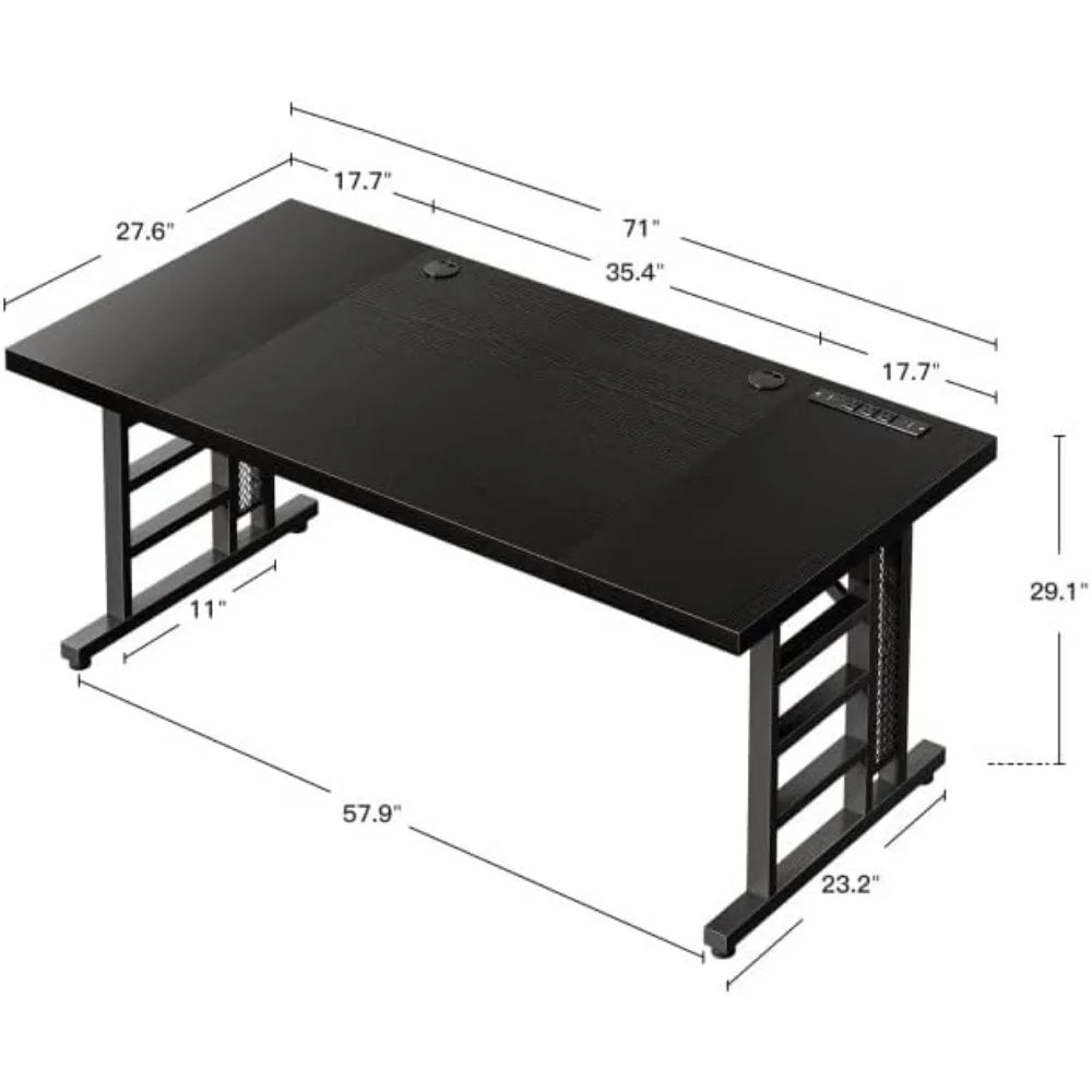 71 Inch Executive Desk with USB Ports, Computer Office Desk, Large Mordern Writing Table, Workstation Business Furniture for Ho